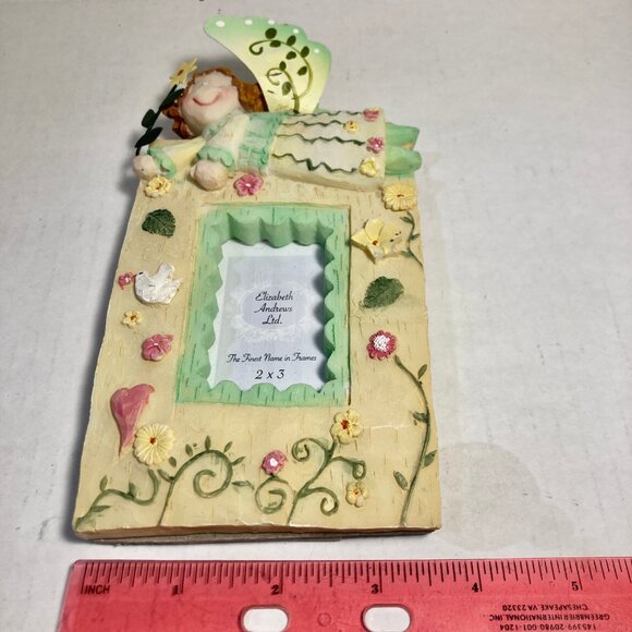 Vintage Elizabeth Andrews Angel Flower Resin Photo Picture Frame Hearts Dove - Picture 8 of 10